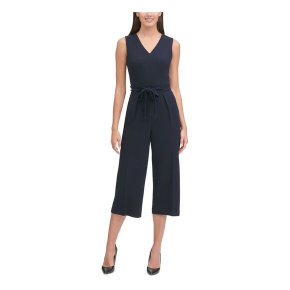 Navy & Mint Floral Sleeveless Cropped Jumpsuit